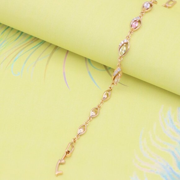 "Rose Gold Bracelet with Multicolor Stones and Crystals, XPBL0789 - Picture 7 of 12